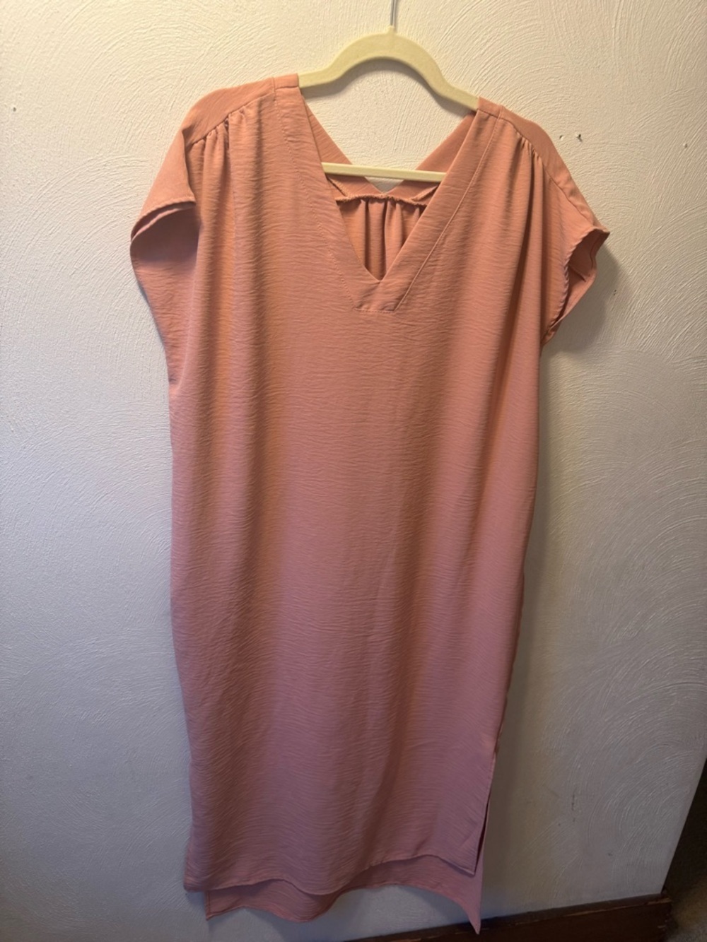 Jade by Jane Dusty Rose Pink Shift Dress Boho Minimalist Midi Tunic Pockets M - Picture 2 of 6
